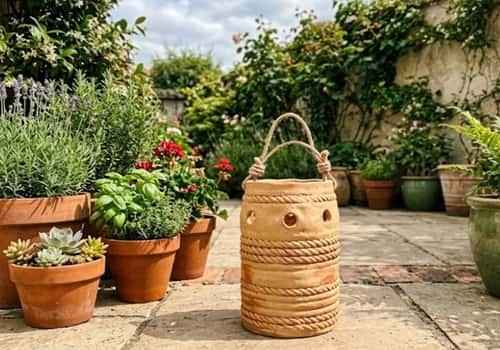 11. Rope-Texture Clay Lantern