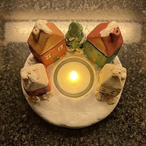12. Christmas Village Clay Candle Holder