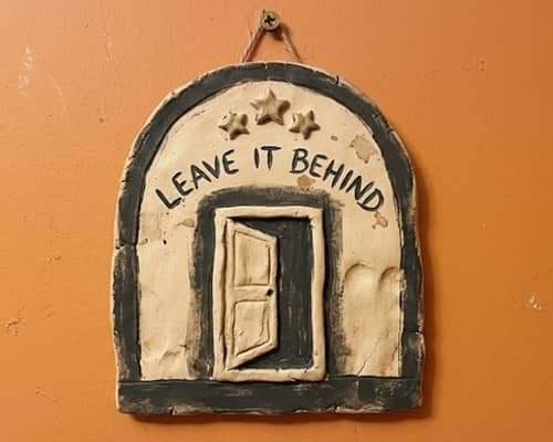 12. Leave It Behind Clay Doorway Wall Plaque