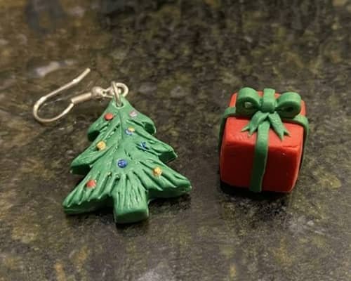 12. Mismatched Christmas Tree + Present Earrings