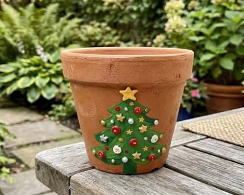 2. Christmas Tree Pot With Raised Clay Ornaments
