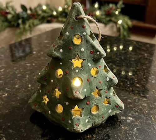 2. Mini Christmas Tree Clay Lantern