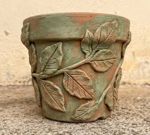 3. Raised Clay Leaf Relief Pot