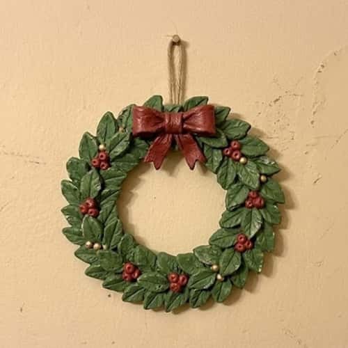 4. Clay Christmas Wreath With Tiny Clay Berries