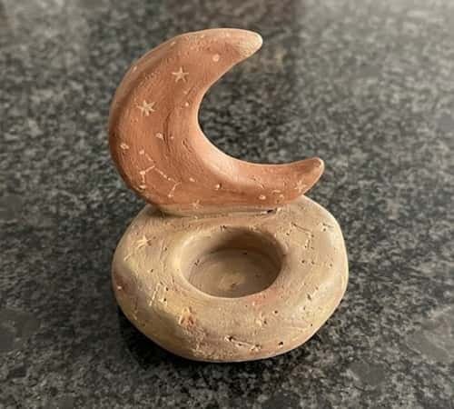 4. Crescent Moon Clay Candle Holder