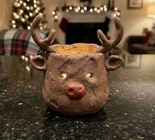 6. Reindeer Face Clay Lantern