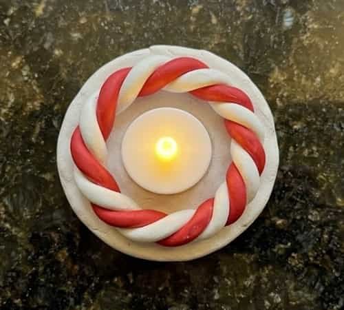 7. Candy Cane Clay Candle Holder