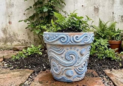 8. Blue-and-White Coastal Relief Pot