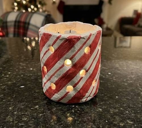 8. Candy Cane Stripe Clay Lantern