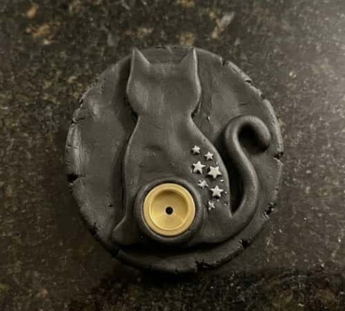 9. Black Cat Witchy Clay Incense Burner
