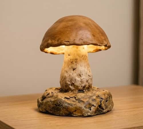9. Rustic Mushroom Lamp With a Stone-Like Base
