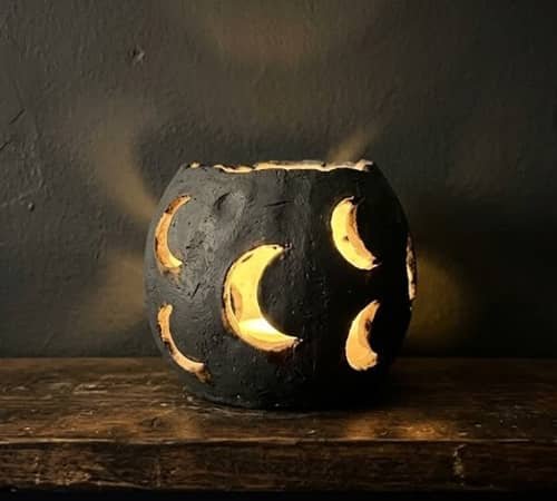 1. Moon Cutout Clay Lantern