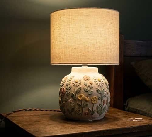 1. Wildflower Relief Clay Table Lamp