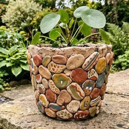 10. Layered Pebble Clay Planter