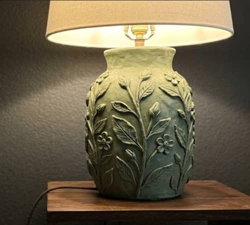 11. Botanical Relief Clay Lamp Base