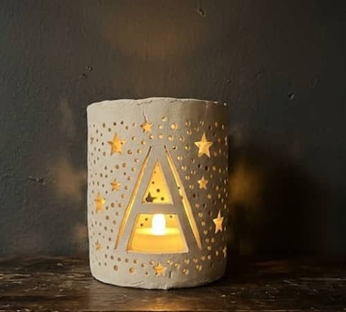 12. Personalized Initial Clay Lantern