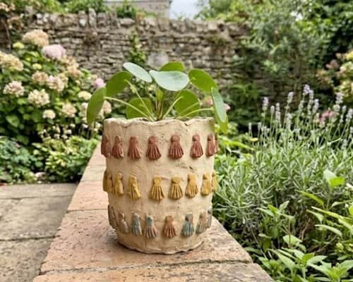 13. Tassel-Texture Boho Clay Pot