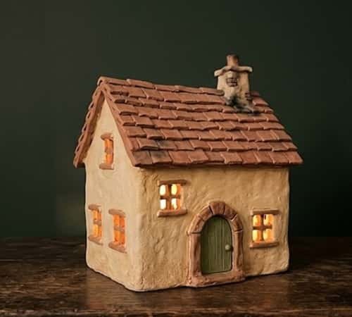 3. Cottage House Clay Lamp