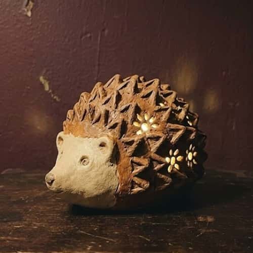 4. Hedgehog Clay Lamp With Spiky Cutouts