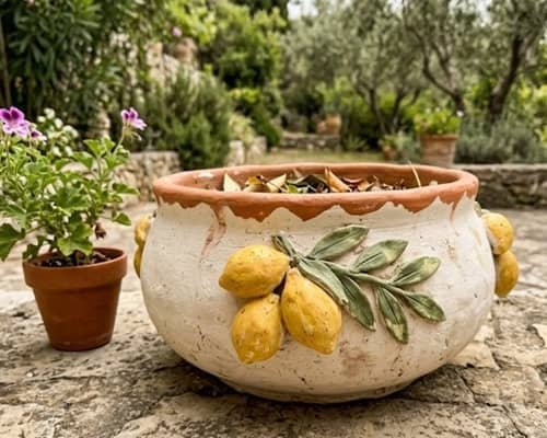 4. Mediterranean Lemon Motif Pot