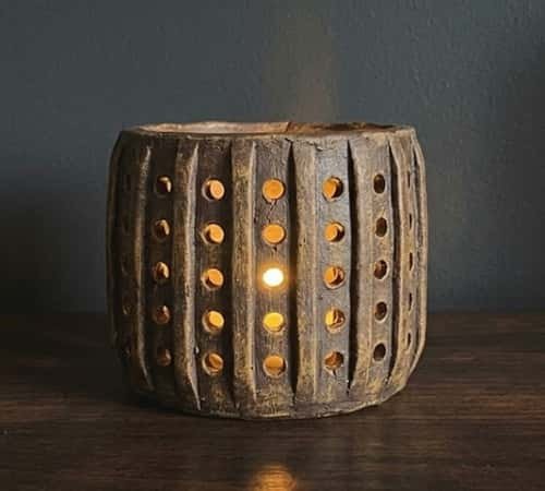 4. Ribbed Clay Tealight Lantern