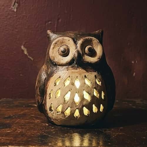 6. Owl Clay Night Lamp With Feather Holes