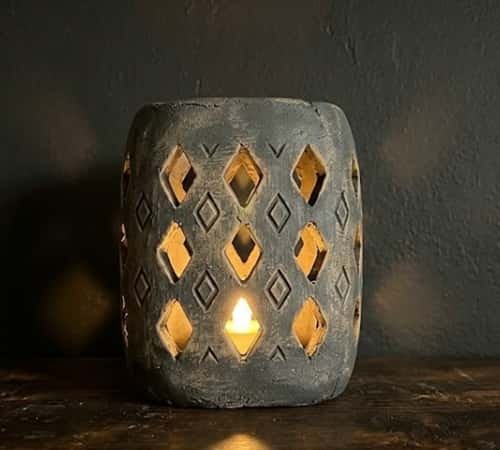 7. Diamond Cut Clay Lantern