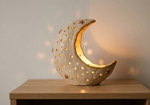 8. Crescent Moon Boho Clay Lamp